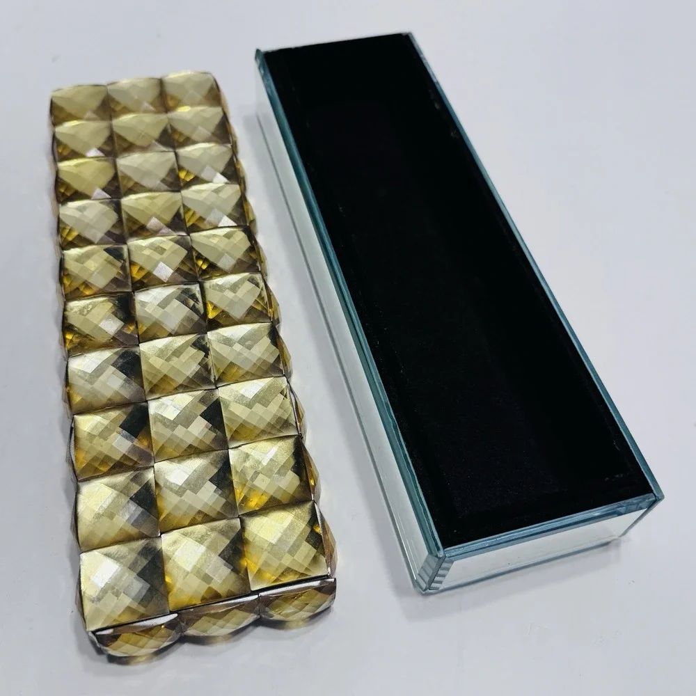 Z Gallerie Stella Lot 2 Gold Studded Jewelry Trinket Box Mirror Textured Square